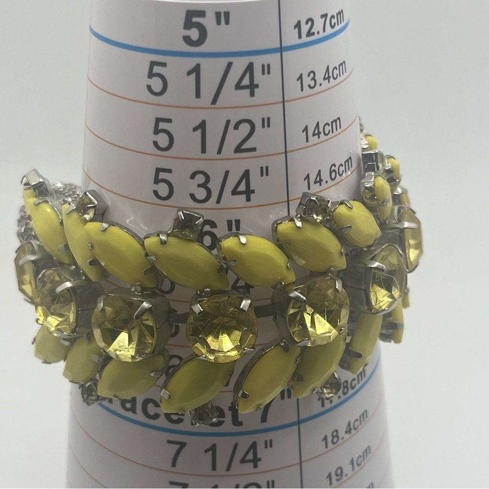 Vintage Yellow Rhinestone Statement Bracelet Lemo… - image 6